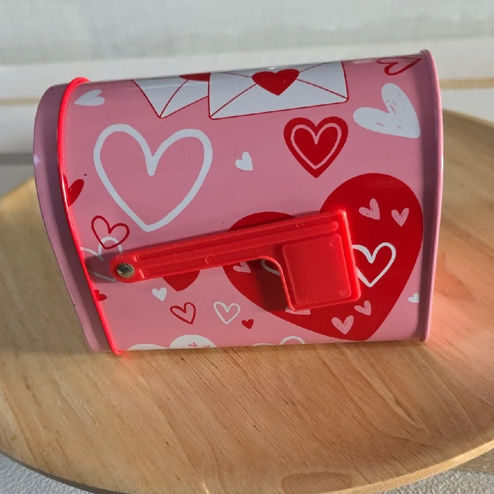 Valentine's Day Pink and Red Heart Tin Mailbox